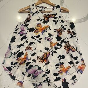 Renee C. Blouse Women Large Multicolor Paisley Tank Top Butterfly Boho Cute NWOT